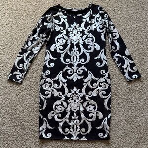 Lularoe Elegant Black and Silver Patterned Dress